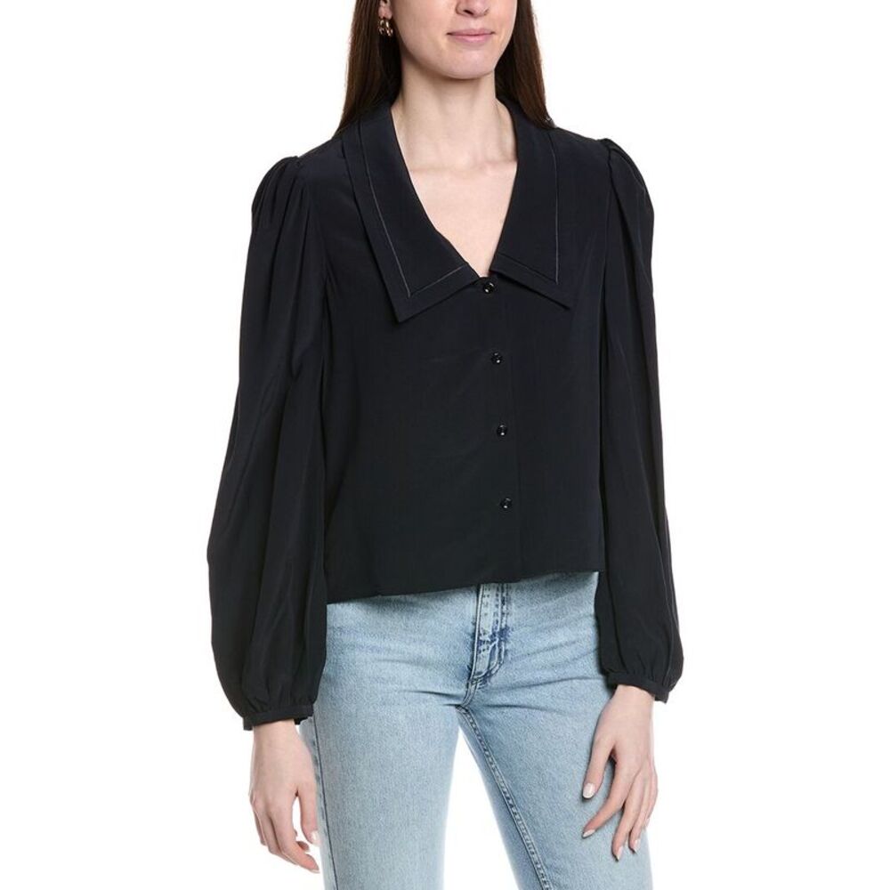 Frame Denim Womens  The Sailor Silk Blouse, Navy